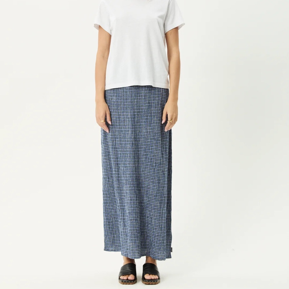 Afends seersucker maxi skirt in colour marlin